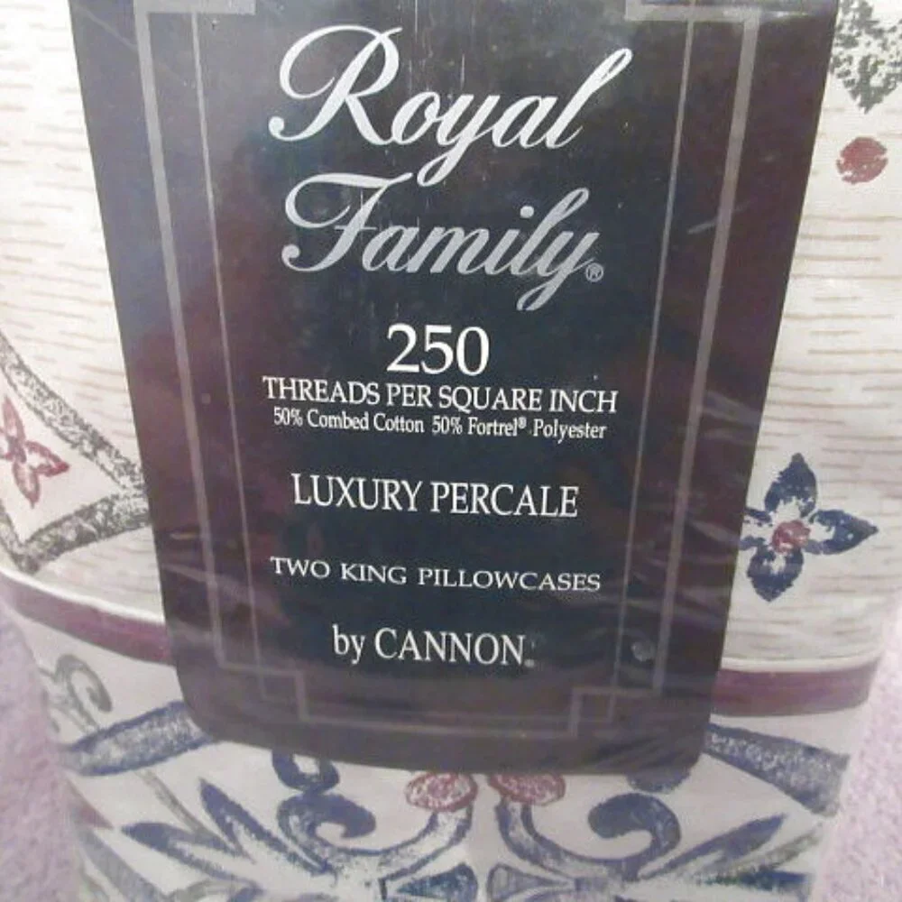 Vtg Cannon Royal Family Devonshire Pillowcases King Set Of 2 Cotton Percale NEW
